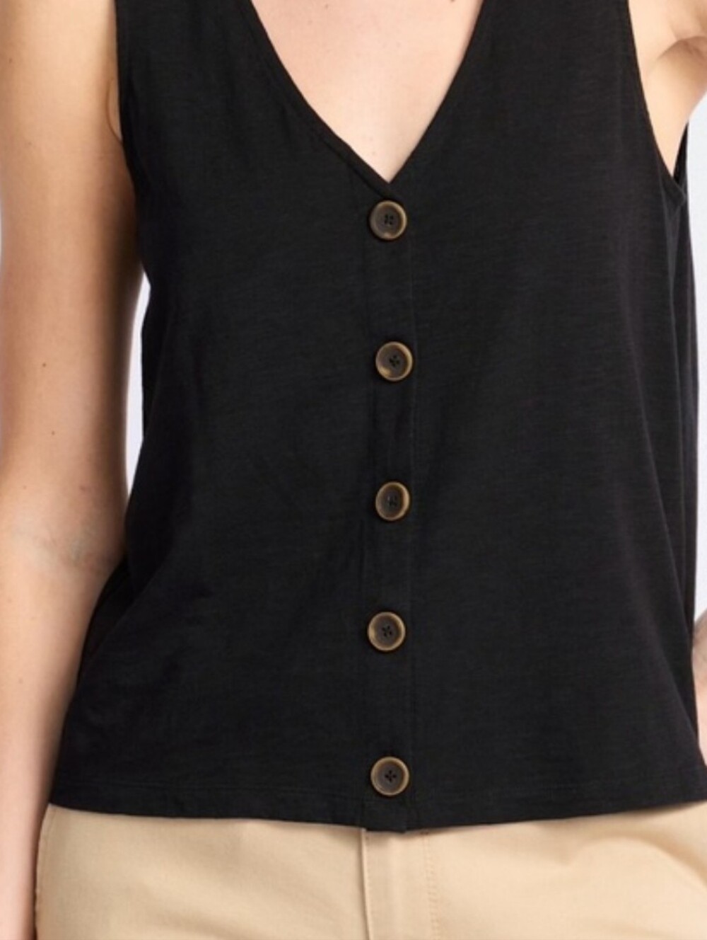 Sanctuary Black Button-Front V-Neck Tank Top
